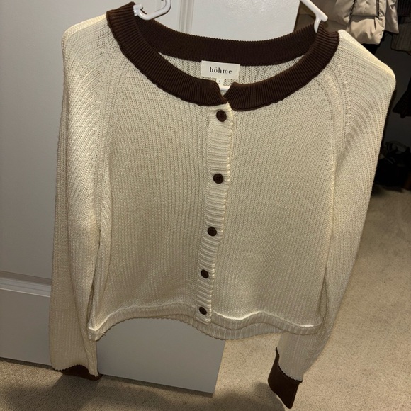 bohme Sweaters - Bohme Two-Tone Cream and Brown Cardigan